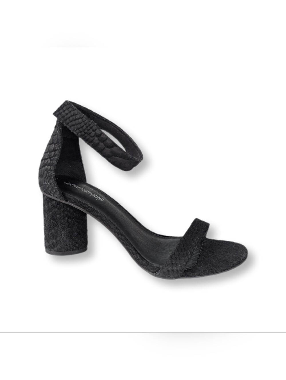 Jeffrey Campbell Women's Laura Classic Black Embossed Suede Ankle Strap Heels